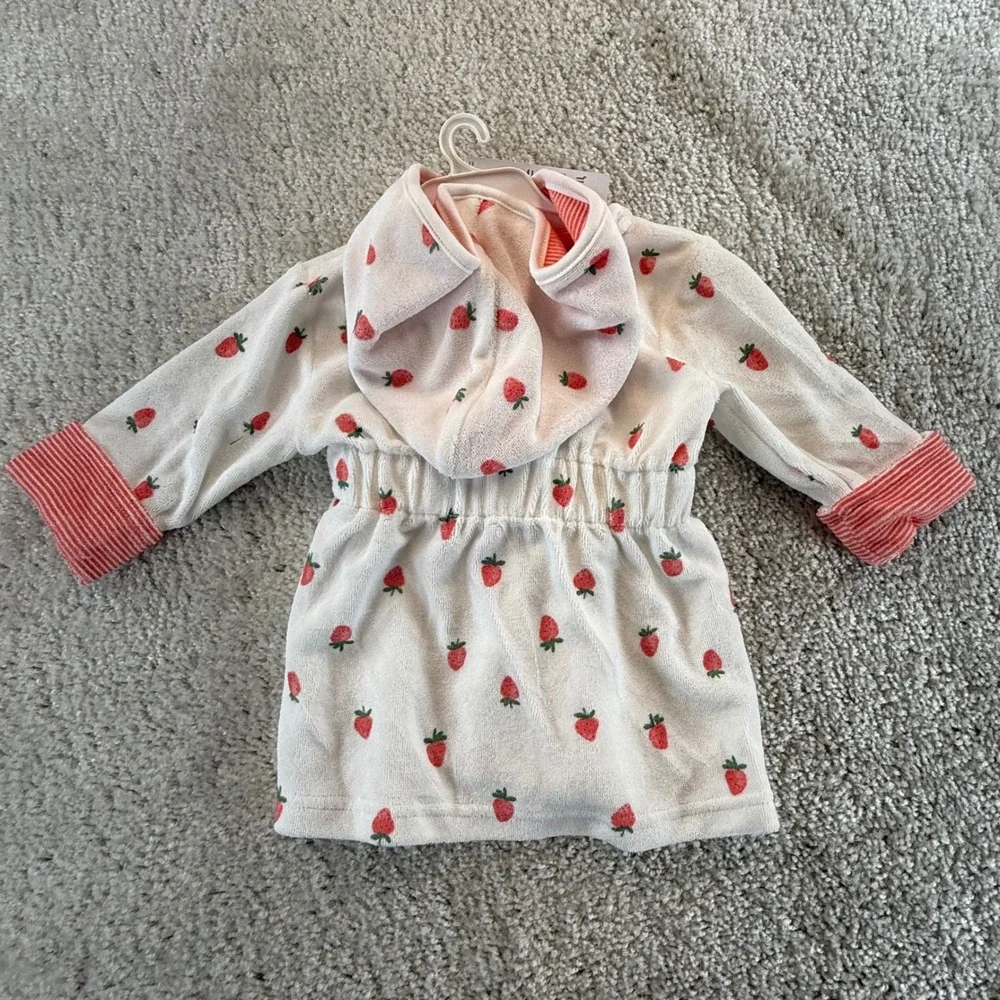 Carters Just One You Baby Strawberry Hooded Robe White Red 0-9M 1S201110 NWT